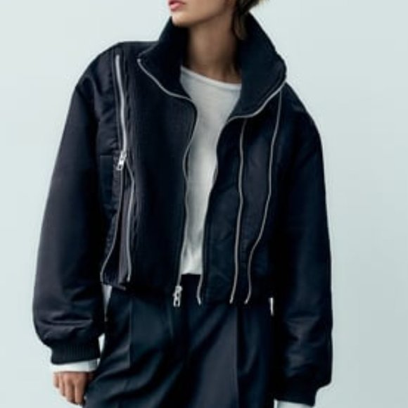 NWT ZARA ZIPPERED BOMBER JACKET S 4341 - Picture 1 of 10